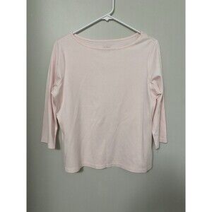 LL Bean Womens Supima Cotton 3/4 Sleeve Pullover Top Pink Size L Soft Casual
